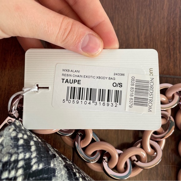 NWT Ted Baker Alani Snake Embossed Leather Shoulder Bag Taupe Pink Chain Cross - Picture 8 of 15